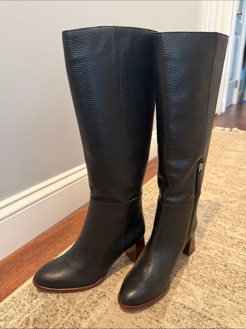 Classic Black Over-the-Knee Pebbled Leather Boots with Block Heel